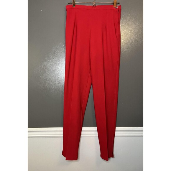 Allen Samo Pants Womens Medium Red High Waist Tapered Leg Slit Hem Zip USA - Picture 1 of 9